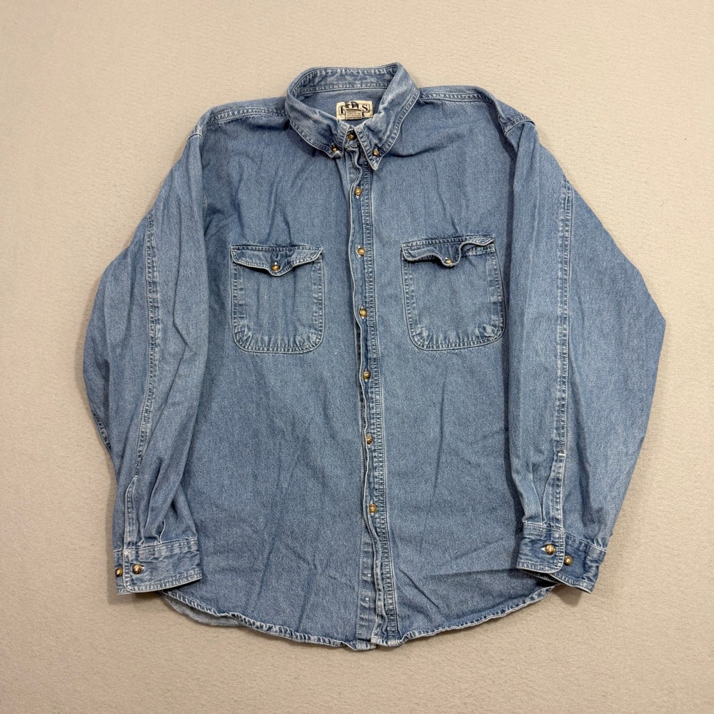 Vintage Falls Creek Denim Shirt 2X Blue Button Down Long Sleeve Workwear 90s